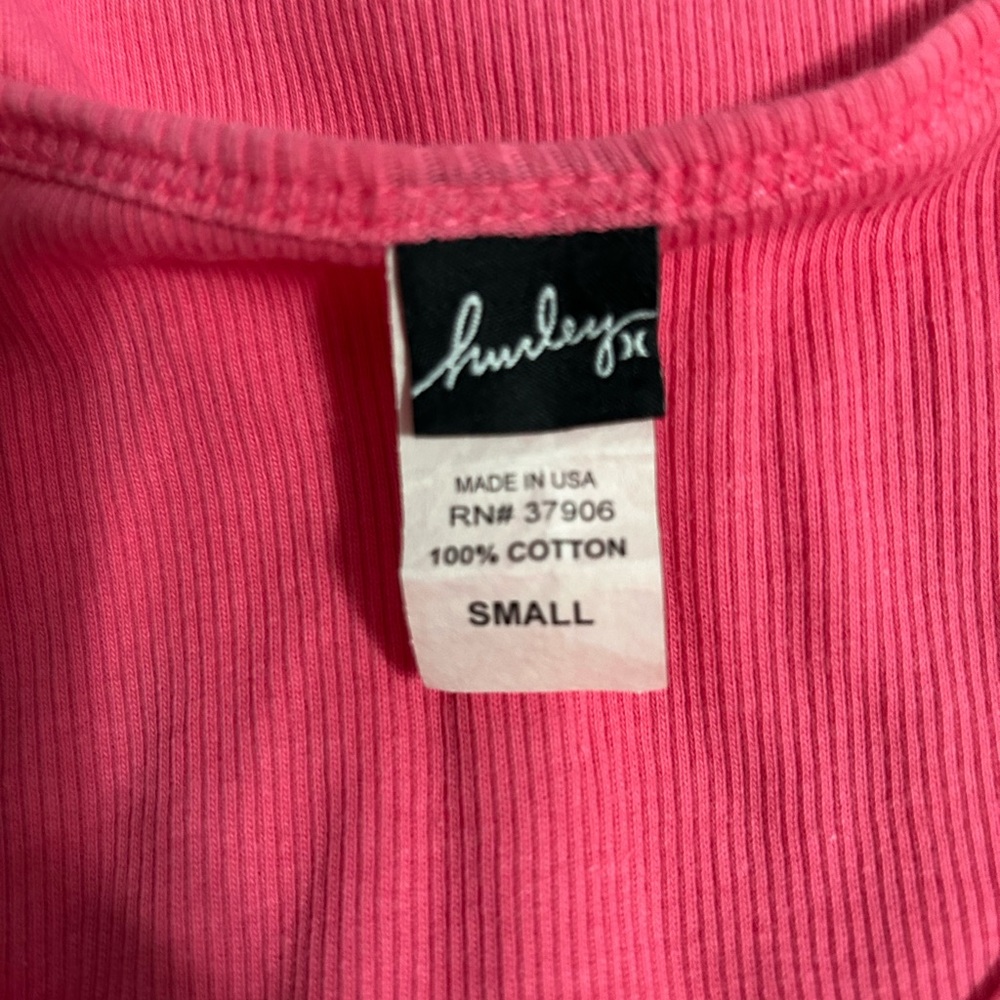 Vintage Y2K Hurley Pink Cotton Ribbed Tank Top Screen Print Birds in a Tree - Picture 3 of 6